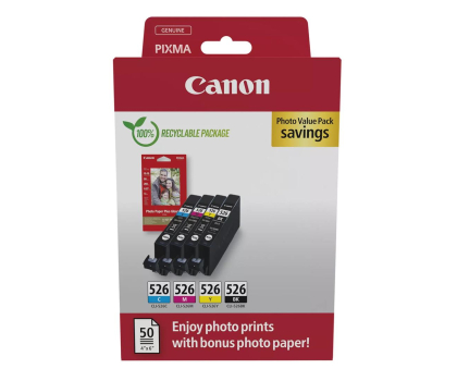 Tusz CANON Zestaw 4 tuszów CLI-526 CMYK + papier foto 50 szt 4540B019
